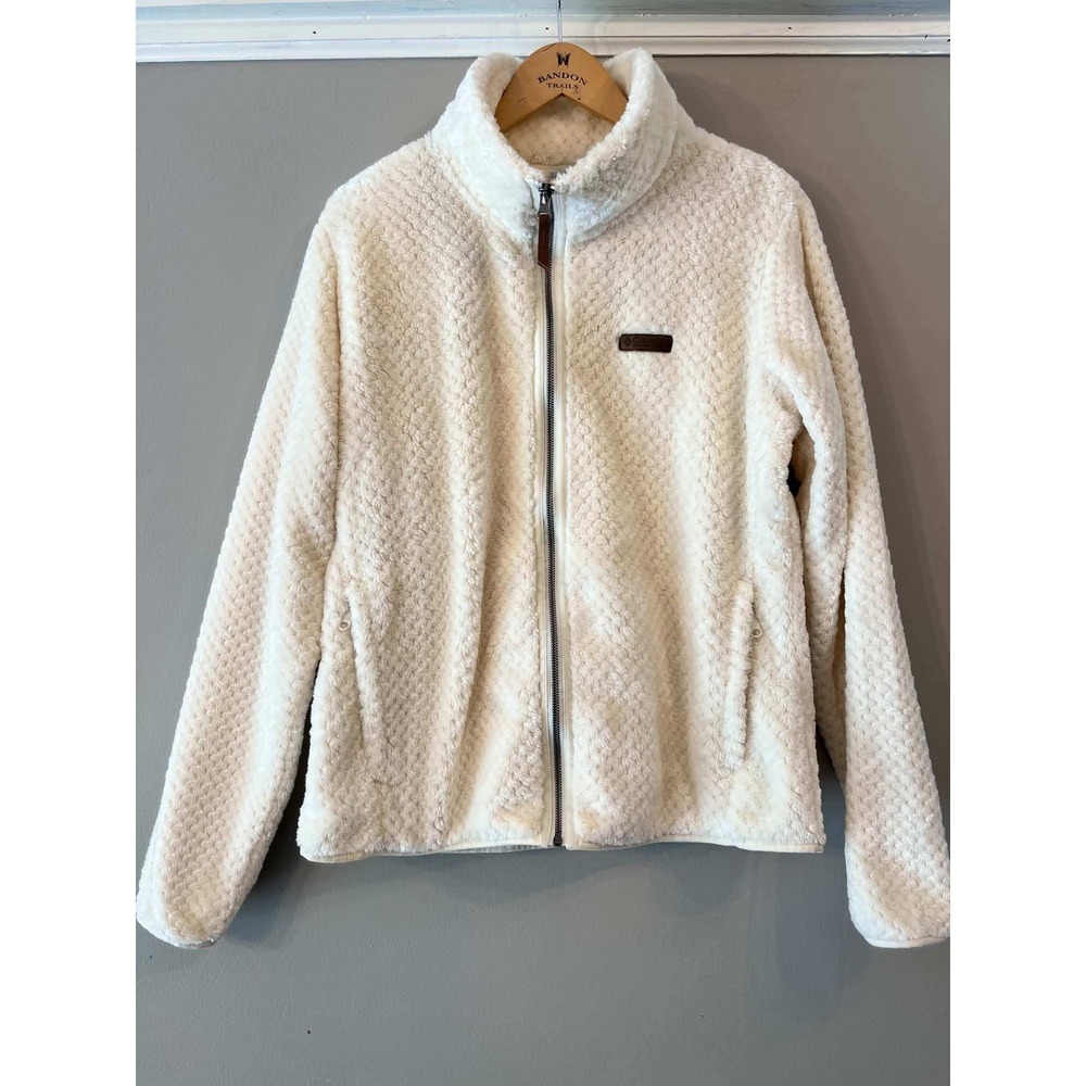 Columbia Women Cream Sherpa Fleece Full Zip Jacket Large Mock Neck Diamond Grid